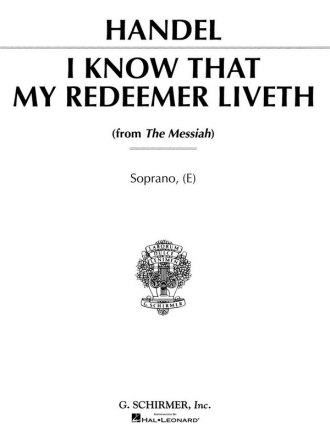 Georg Friedrich Hndel, I Know That My Redeemer Liveth High Voice and Piano Buch