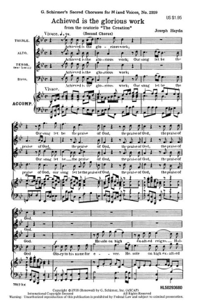 Franz Joseph Haydn, Achieved Is The Glorious Work From The Creation Bb Second Chorus - SATB Chorpartitur