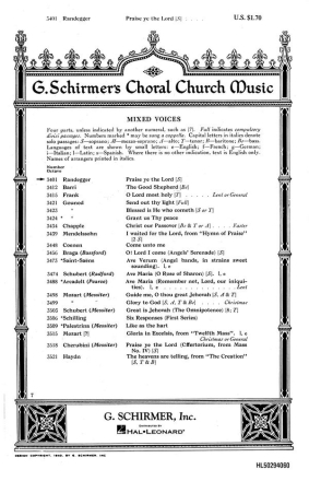 Alberto Randegger, Praise Ye The Lord 150th Psalm Soprano Solo Solo S + SATB Chorpartitur