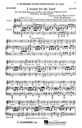 Felix Mendelssohn Bartholdy, I Waited For The Lord Solo S + SATB Chorpartitur