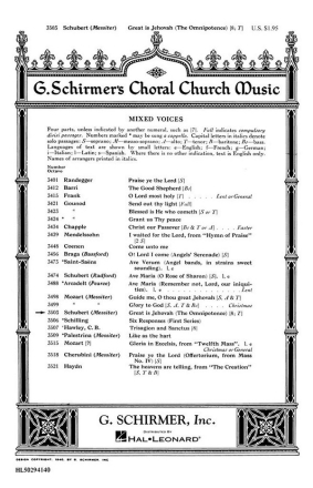 Franz Schubert, Great Is Jehovah (The Omnipotence) SATB and Organ Chorpartitur