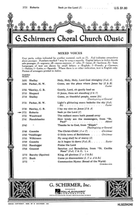 J. Varley Roberts, Seek Ye The Lord SATB and Organ Chorpartitur