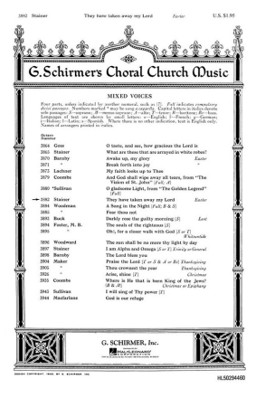 John Stainer, They Have Taken Away My Lord Organ SATB and Organ Chorpartitur