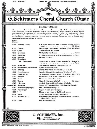 Anonymous, Prayer Of Thanksgiving SATB Chorpartitur