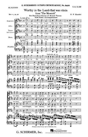 Georg Friedrich Hndel, Worthy Is The Lamb That Was Slain From Messiah SATB and Piano Chorpartitur