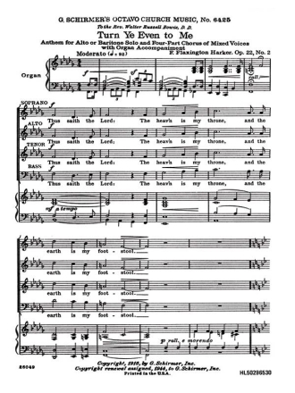 F. Flaxington Harker, Turn Ye Even To Me Anthem SATB and Organ Chorpartitur