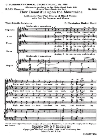 F. Flaxington Harker, How Beautiful Upon The Mountains Op41 Solo S + Mezzo-Soprano Voice + SATB + organ Chorpartitur