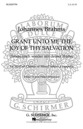 Johannes Brahms, Grant Unto Me The Joy Of Thy Salvation SATBB a Cappella Chorpartitur