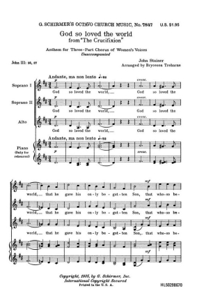 John Stainer, God So Loved The World From The Crucifixion SSA a Cappella Chorpartitur