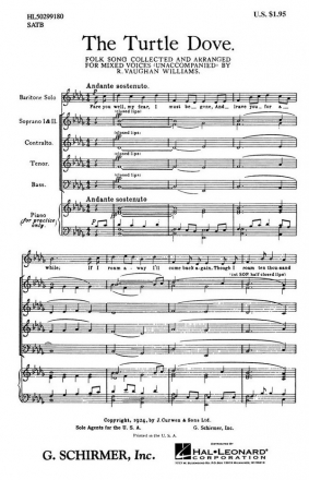 The Turtle Dove for baritone soli, mixed chorus (SSATB) a cappella chorus score