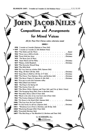 John Jacob Niles, I Wonder As I Wander (from Appalachian Carols) SAB with solo Chorpartitur