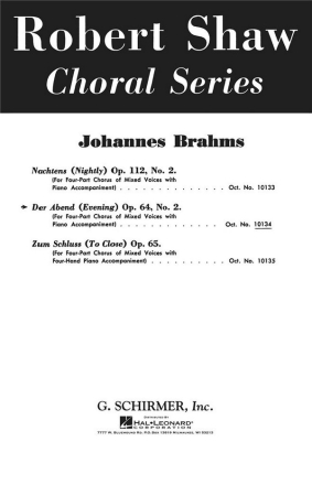 Johannes Brahms, Der Abend Op.64 No.2 SATB and Piano Chorpartitur