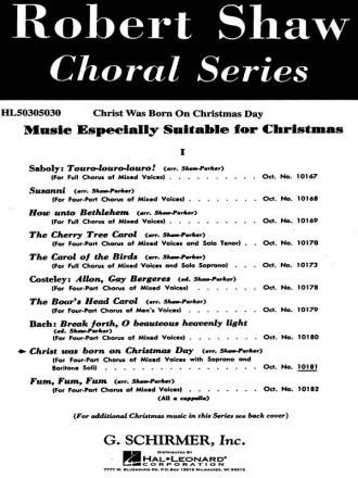 Traditional, Christ Was Born On Christmas Day Solo S + SATB Chorpartitur