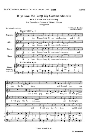 Thomas Tallis, If Ye Love Me Keep My Commandments SATB a Cappella Chorpartitur