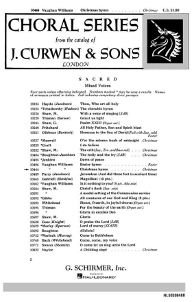 Ralph Vaughan Williams, Christmas Hymn From Three Choral Hymns SATB and Piano Chorpartitur