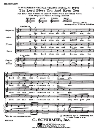 Peter C. Lutkin, The Lord Bless You and Keep You (with 7-Fold Amen) SATB with Organ or Piano Chorpartitur