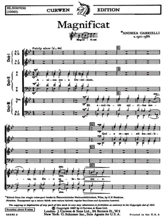 Andrea Gabrieli, Magnificat For Three Choruses SATB TTBB SSAA Chorpartitur