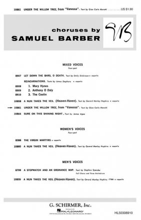 Samuel Barber, Under The Willow Tree SATB and Piano Chorpartitur