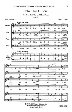 V Ford, Unto Thee, O Lord SATB a Cappella Chorpartitur