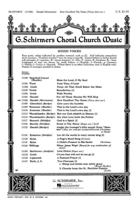 Georg Friedrich Hndel, How Excellent Thy Name SATB and Piano 4 Hands Chorpartitur