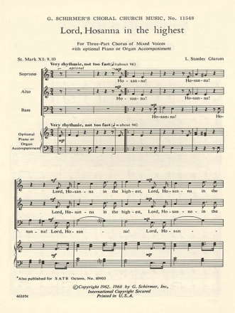 L. Stanley Glarum, Lord Hosanna In The Highest St SAB Chorpartitur