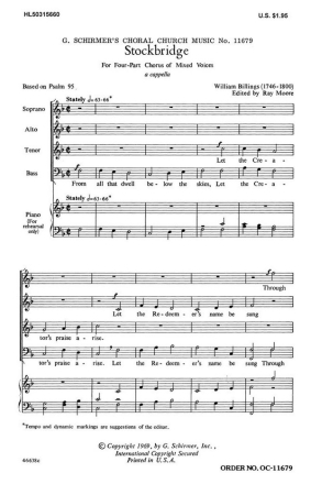 William Billings, Stockbridge Unac SATB a Cappella Chorpartitur