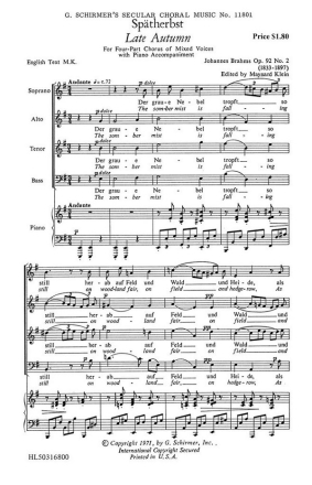 Johannes Brahms, Spatherbst SATB Chorpartitur