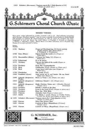 Franz Schubert, Tantum Ergo E Flat SATB and Piano Chorpartitur
