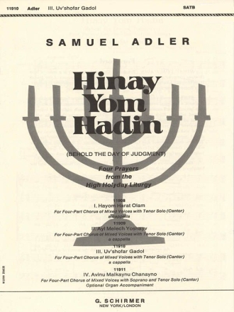 Samuel Adler, Uv'shofar Gadol - SATB Solo Tenor Voice, SATB a Cappella Chorpartitur