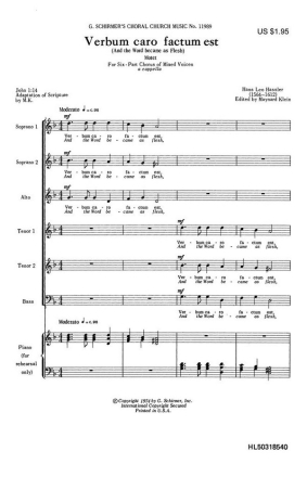 Hans Leo Hassler, Verbum Caro Factum Est SSATTB a Cappella Chorpartitur