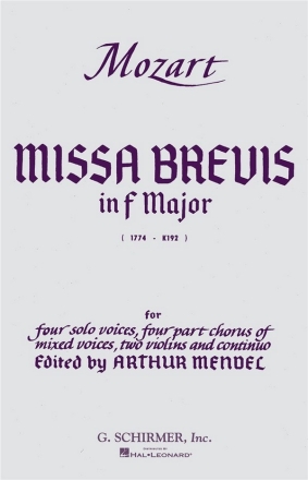 Wolfgang Amadeus Mozart, Missa Brevis In F Major K.192 SATB Chorpartitur