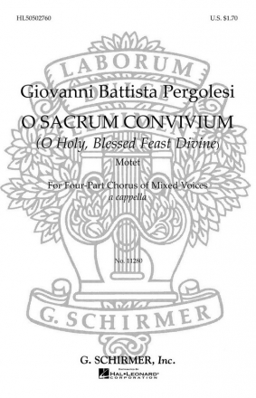 Giovanni Battista Pergolesi, O Sacrum Convivium (O Holy Blessed Feast  SATB a Cappella Chorpartitur