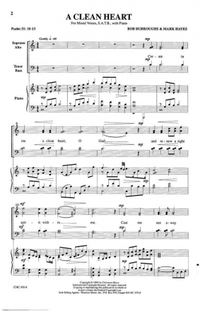 Bob Burroughs, A Clean Heart SATB, Piano Chorpartitur