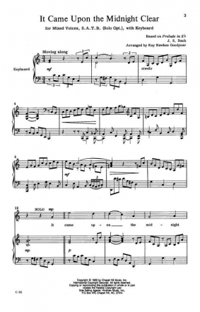 Johann Sebastian Bach, It Came Upon The Midnight Clear SATB, Optional Solo, Keyboard Chorpartitur