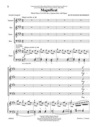 Ruth Watson Henderson, Magnificat SATB Divisi, with Soprano Solo, Organ Chorpartitur