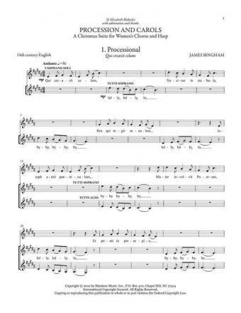 James Bingham, Procession And Carols SSAA, Piano Or Harp Chorpartitur