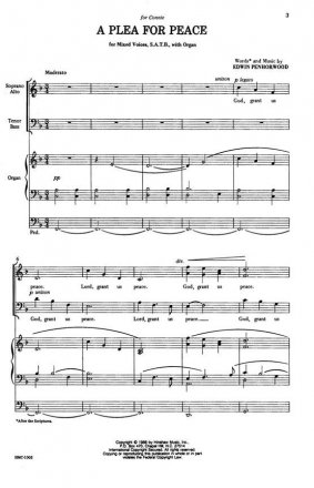 Edwin Penhorwood, A Plea For Peace SATB and Organ Chorpartitur