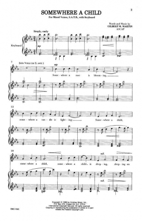 Gilbert Martin, Somewhere A Child SATB and Keyboard Chorpartitur