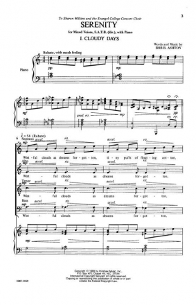 Bob B. Ashton, Serenity SATB Divisi, Piano Chorpartitur