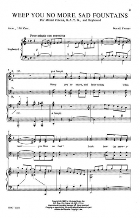 Donald Fraser, Weep You No More, Sad Fountains SATB and Keyboard Chorpartitur