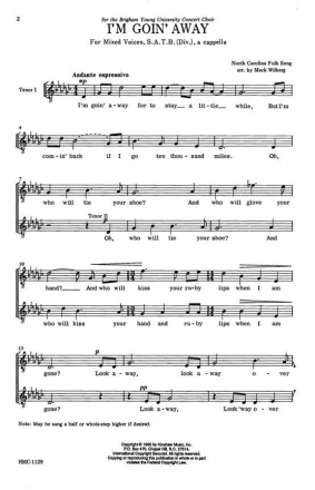 I'm Goin' Away SATB Divisi a Cappella Chorpartitur