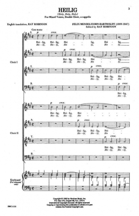 Felix Mendelssohn Bartholdy, Heilig (Holy, Holy, Holy) SATB - Double, a Cappella Chorpartitur