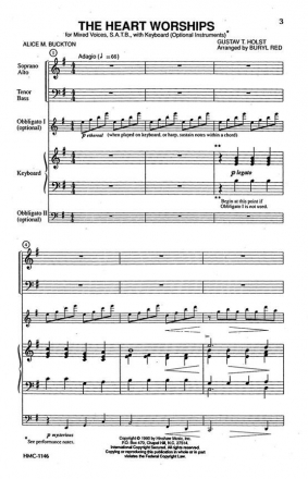 Gustav Holst, The Heart Worships SATB, Keyboard, Optional Instruments Chorpartitur