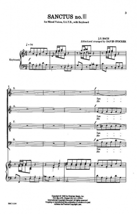 Johann Sebastian Bach, Sanctus No. III SATB and Keyboard Chorpartitur