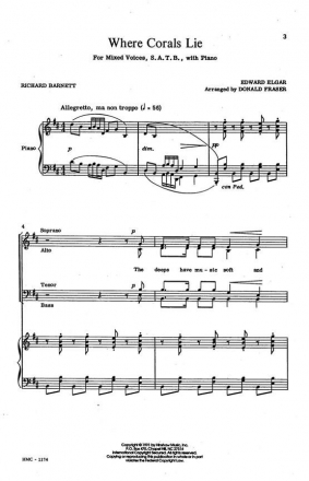 Edward Elgar, Where Corals Lie SATB, Piano Chorpartitur