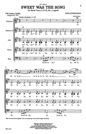 Thomas Cunningham, Sweet Was The Song SATB Divisi a Cappella Chorpartitur