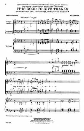 Allen Pote, It Is Good To Give Thanks SATB and Organ Chorpartitur