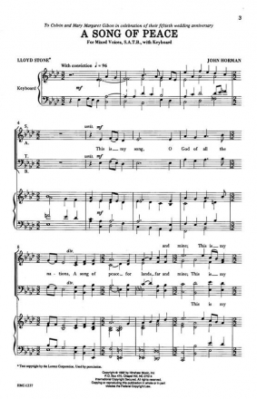 John Horman, A Song Of Peace SATB, Piano Chorpartitur