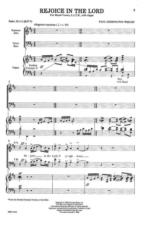 Paul Leddington Wright, Rejoice In The Lord SATB and Organ Chorpartitur