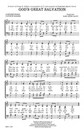 Gail Lewis Alley, God's Great Salvation SATB or Unison, Keyboard Chorpartitur